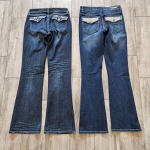 Rock 47 Wrangler Tru Luxe Jeans Womens 3 29 Rhinestone Flare Western Lot of 2
